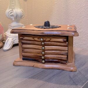 Set of Six Vintage Wood Coasters with Drawer Style Caddy